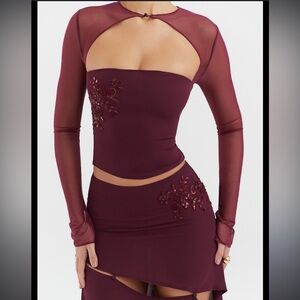 Mistress Rocks Black Cherry Embellished Long Sleeve Top